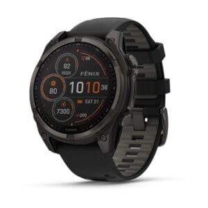 fenix 8 47mm SOLAR Sapphire, karbonszürke DLC titanium, fekete/sötétszürke szilikon szíjjal (ED XD)