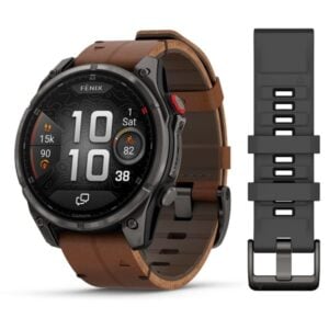 fenix 8 Pro 47mm AMOLED Sapphire karbonszürke DLC Titanium barna bőr- és fekete/szürke szilikon szíjjal (ED XD)