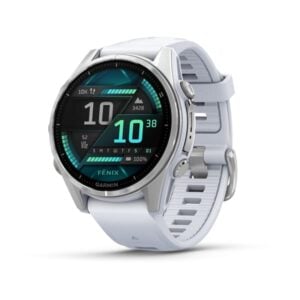 fenix 8 43mm AMOLED, ezüst, fehér szilikon szíjjal (ED)