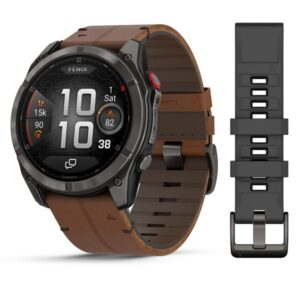 fenix 8 Pro 51mm AMOLED Sapphire karbonszürke DLC Titanium barna bőr- és fekete/szürke szilikon szíjjal (ED XD)