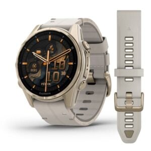 fenix 8 43mm AMOLED Sapphire, krémarany titanium, homokkő bőrszíjjal + homokkő/szürke szilikon szíjjal (ED XD)