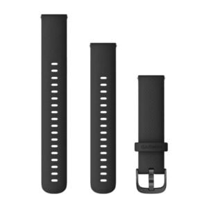 Óraszíj 18 mm fekete szilikon, szürke csat (Quick Release) Vívoactive 4S 110-195 mm
